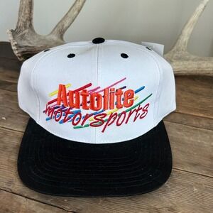 Vintage Autolite Motorsports Snapback Hat White Black Embroidered Racing Cap Hat